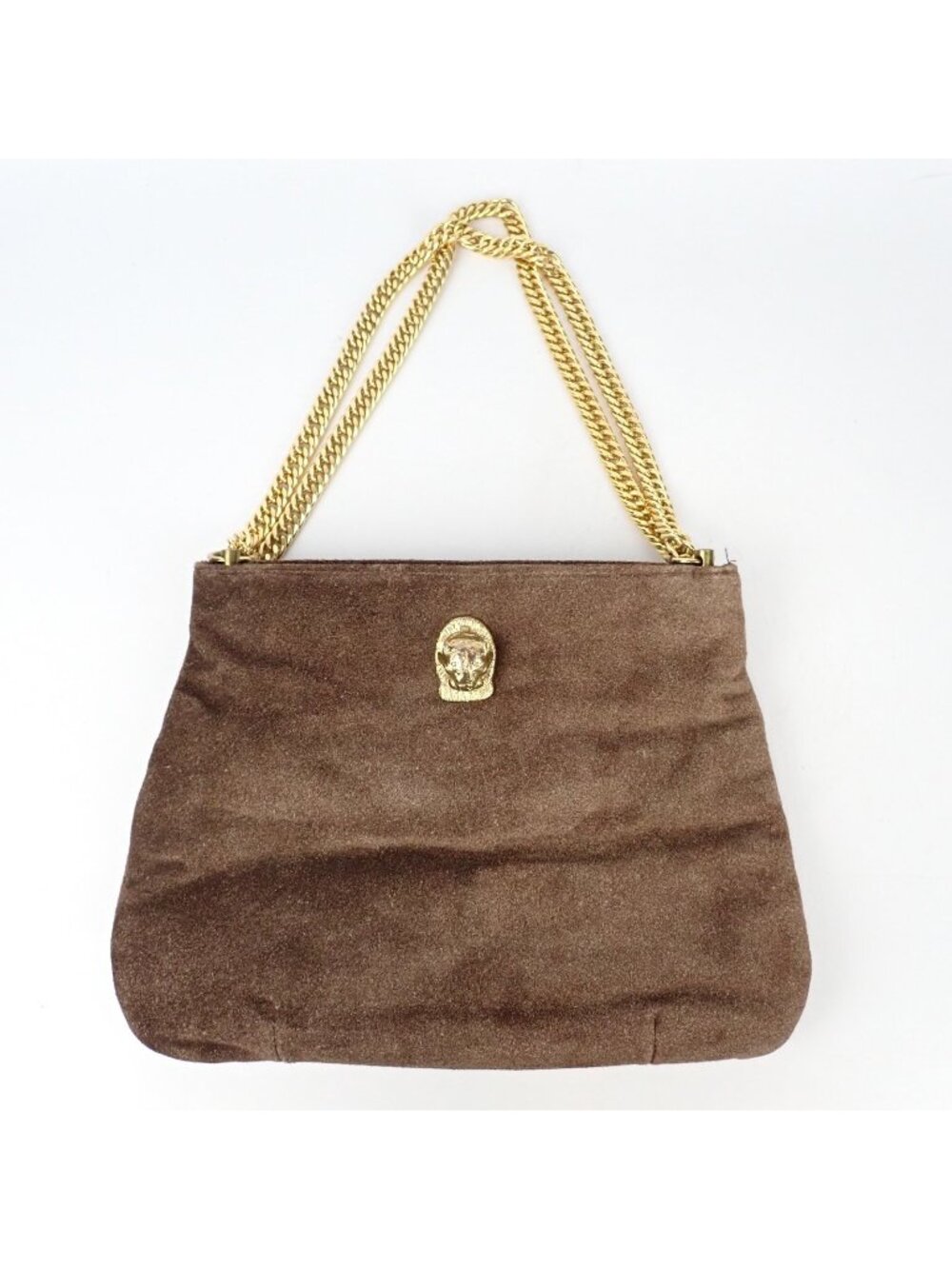 Ruth Saltz Brown Suede Handbag Gold Lion Clasp Chain Shoulder Bag Vintage Purse